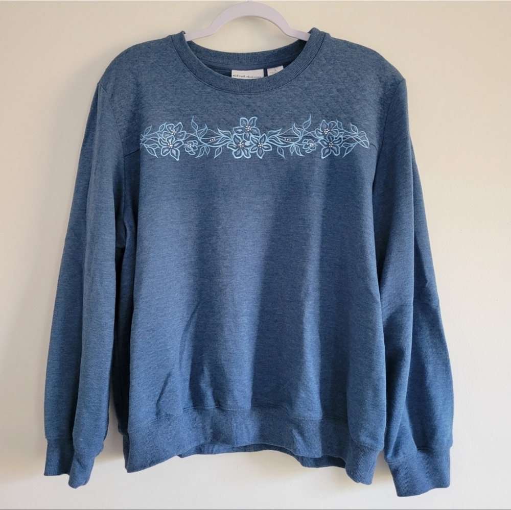 Alfred Dunner Floral Embroidered‎ Blue Crewneck Sweatshirt XL